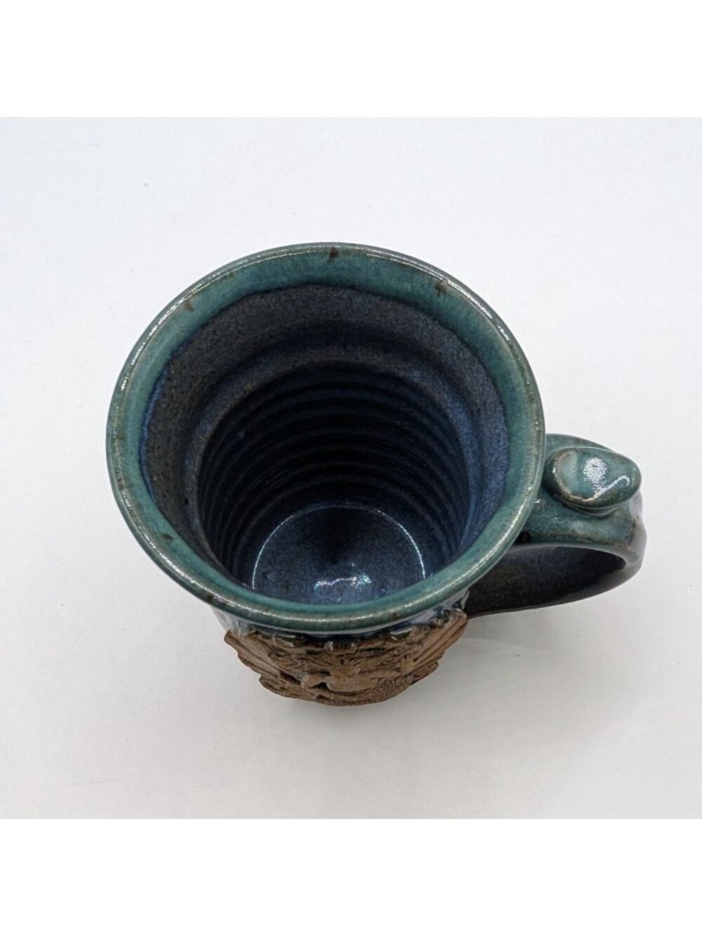 Handmade Pottery Mug W 3D Mermaid Design Blue & Brown Artist Signed - Picture 3 of 11